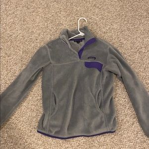 Gray and Purple Patagonia Pull Over